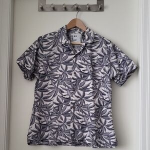 Peau De Loup White & Black Leaf-Print Short Sleeve Shirt